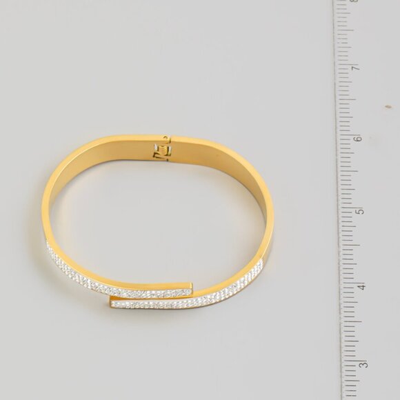 Pave Stainless Steel Hinged Stainless Steel Bracelet - Picture 2 of 3